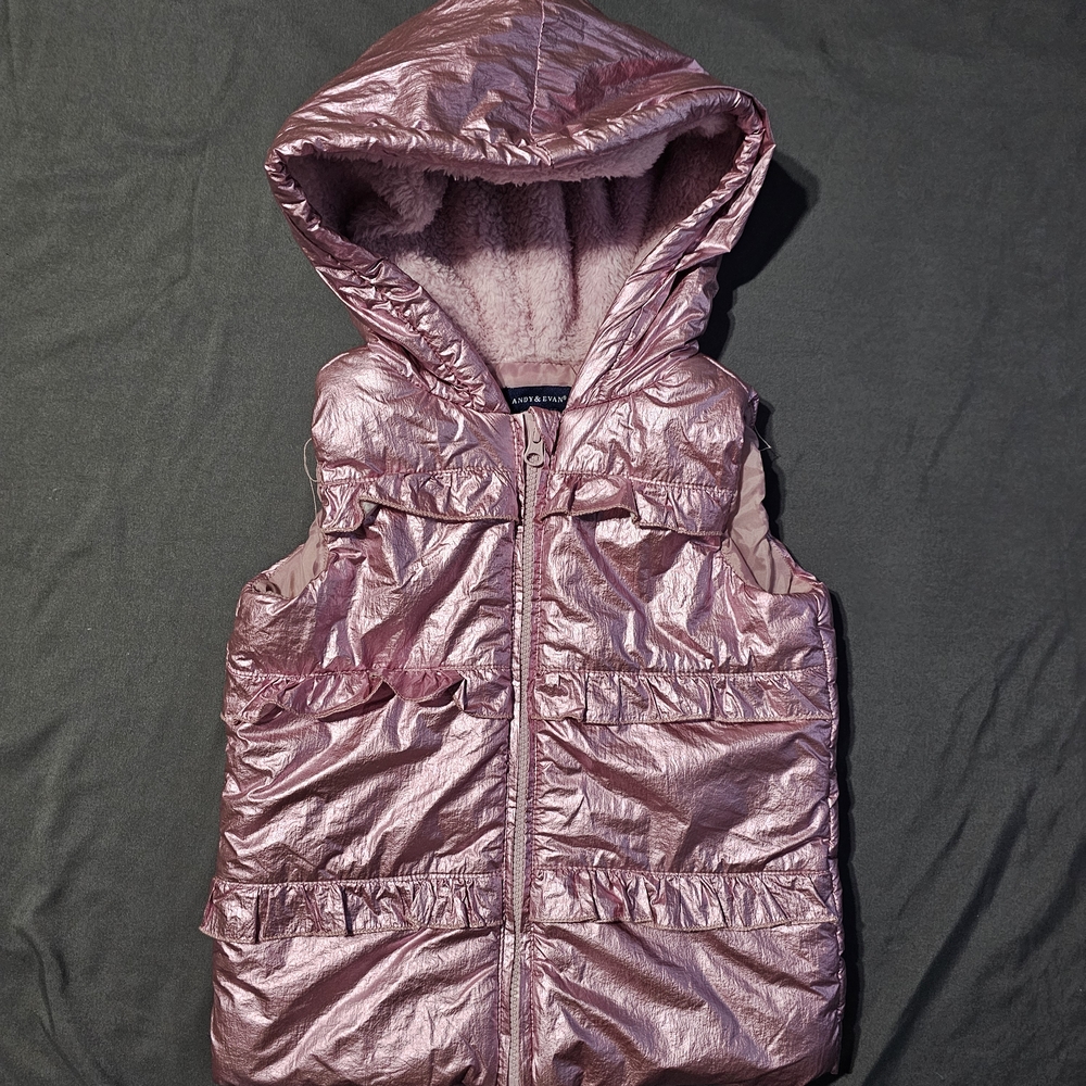 ⭐️Andy & Evan Metallic Pink Hooded Kids Puffer Vest Size 6
